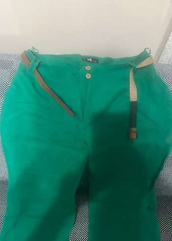 Kadın Yeşil Kemerli Streetwear Kumaş Pantolon - Görsel 2