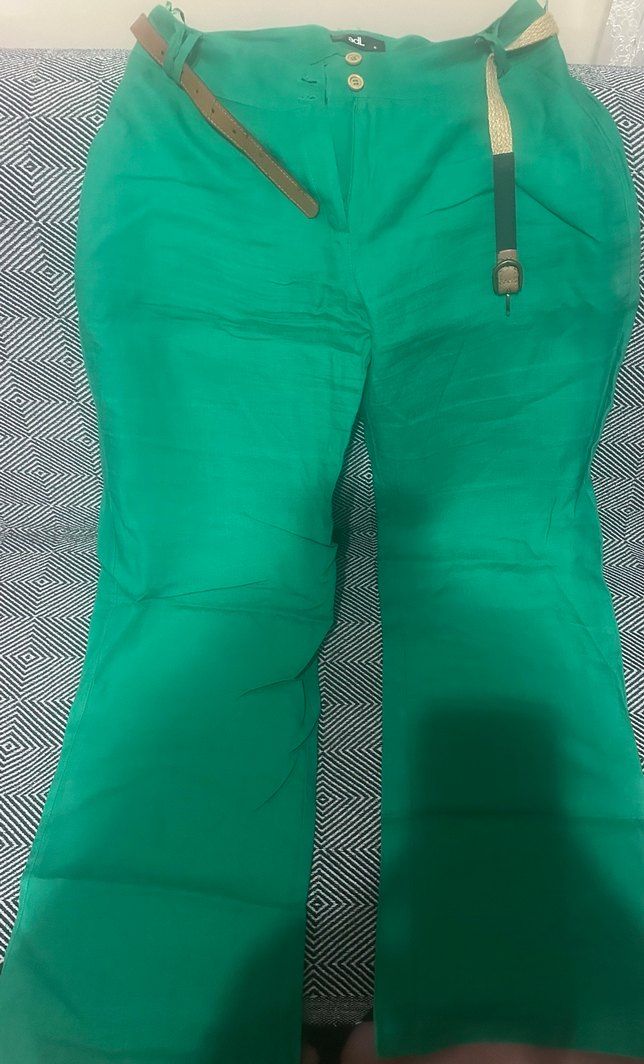 Kadın Yeşil Kemerli Streetwear Kumaş Pantolon - Görsel 3