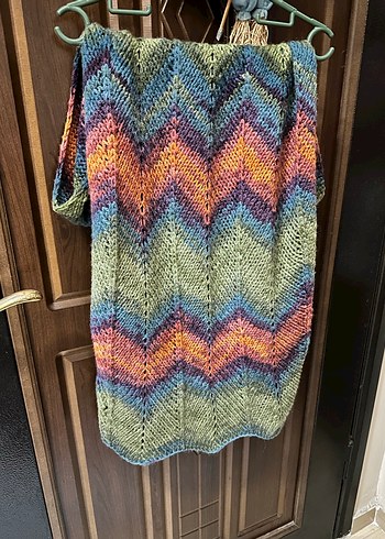 Bohem Çok Renkli Uzun Örgü Şal - Görsel 3