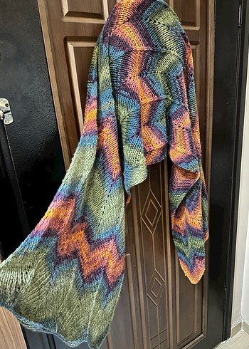 Bohem Çok Renkli Uzun Örgü Şal - Görsel 4