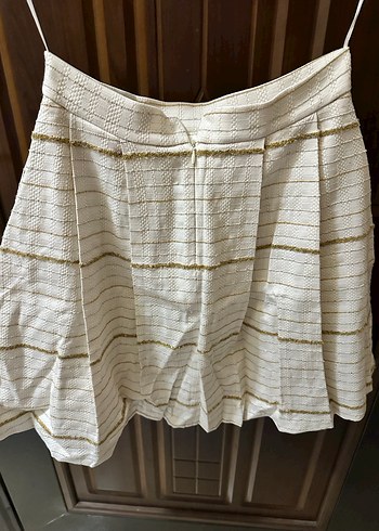 Beyaz Pilili Midi Keten Etek - Görsel 2