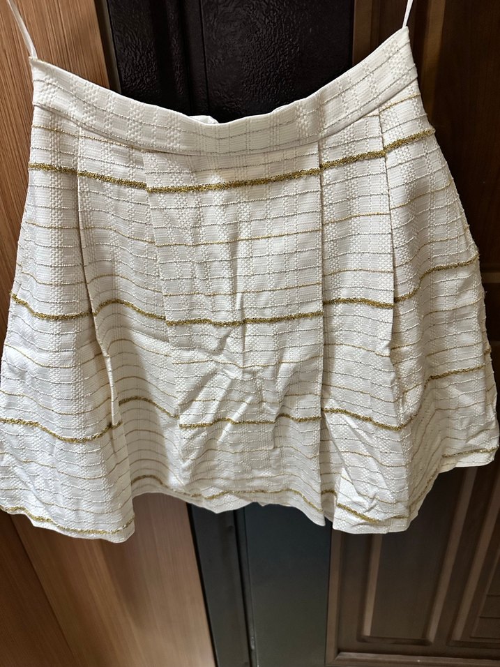 Beyaz Pilili Midi Keten Etek - Görsel 3