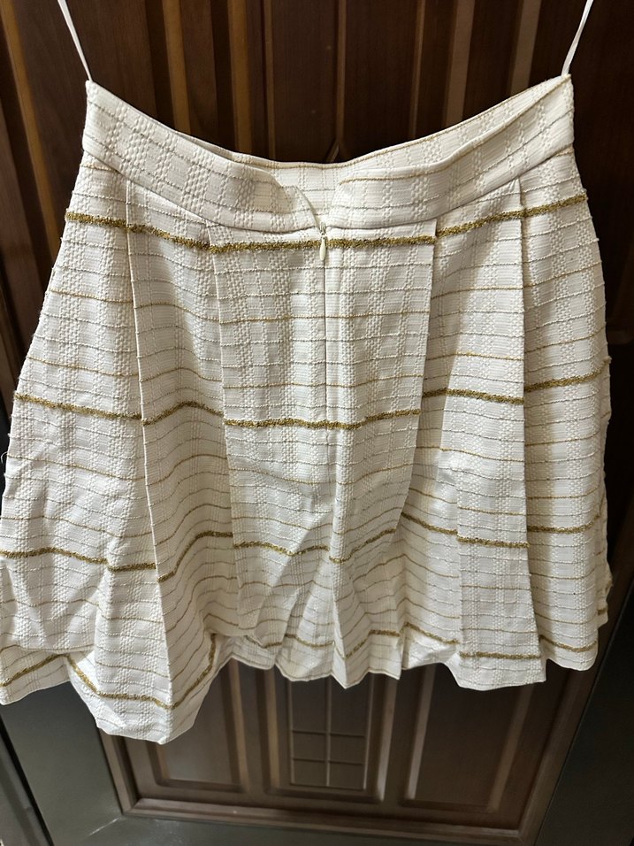 Beyaz Pilili Midi Keten Etek - Görsel 2