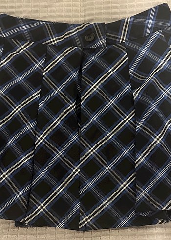 Lacivert Ekose Pilili Mini Etek - Görsel 2