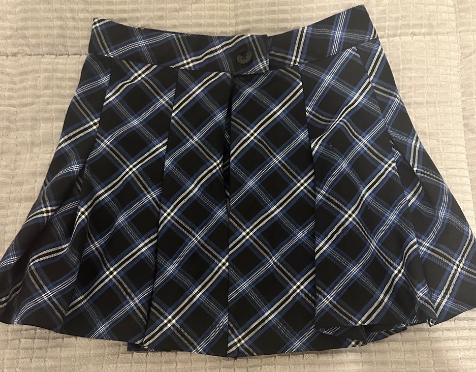 Lacivert Ekose Pilili Mini Etek - Görsel 2