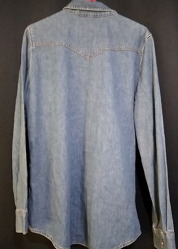 Mavi Kot Kadın Gömlek Uzun Kollu Düğmeli - Görsel 2