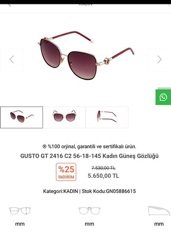 Bordo Transparan Gusto Kadın Güneş Gözlüğü - Görsel 6