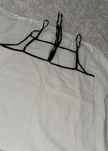 Askılı Beyaz Uzun Hamile elbise L beden keten - Görsel 4