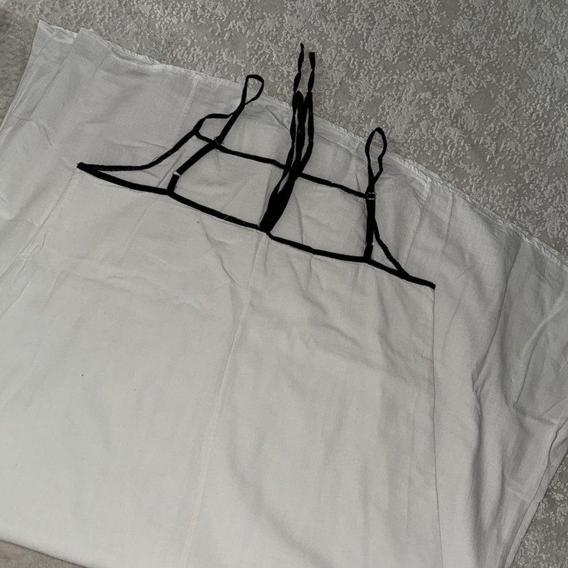 Askılı Beyaz Uzun Hamile elbise L beden keten - Görsel 4