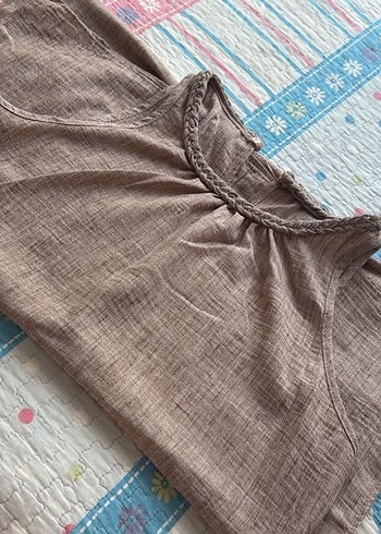 Bej Keten Bohem Salaş Hamile elbise - Görsel 3