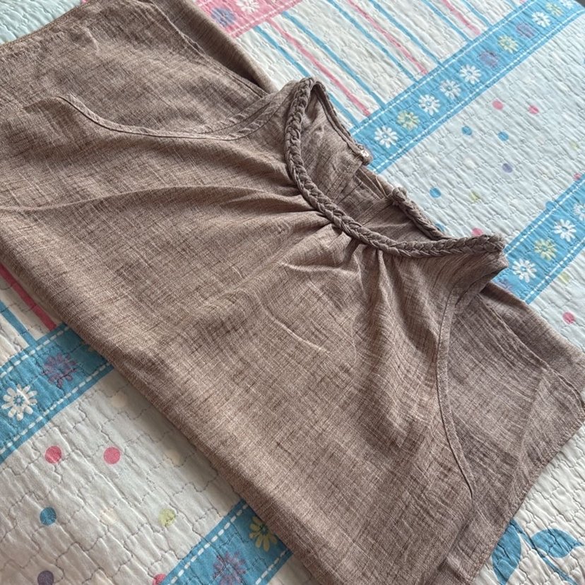 Bej Keten Bohem Salaş Hamile elbise - Görsel 3