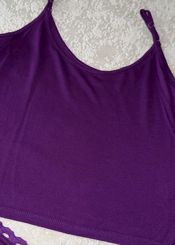 Mor Dantelli Straplez Crop Top - Görsel 4