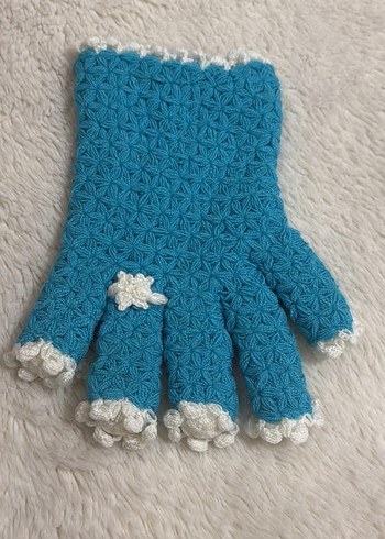 Mavi Örgü Kadın Eldiven lif - Görsel 2