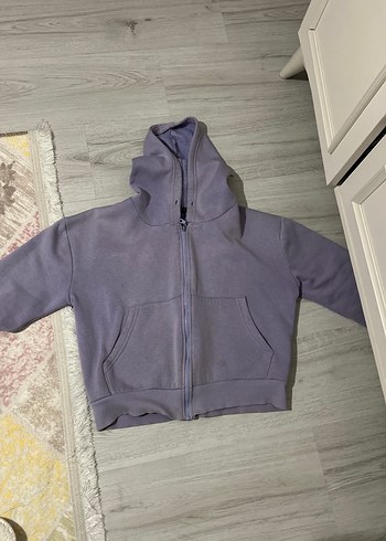 Mor Kapüşonlu Fermuarlı Kadın Sweatshirt - Görsel 2