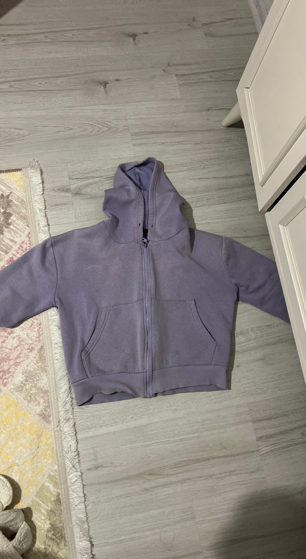 Mor Kapüşonlu Fermuarlı Kadın Sweatshirt - Görsel 2