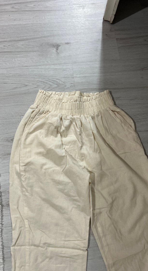 Bej Rahat Kesim Keten Kadın Pantolon - Görsel 3