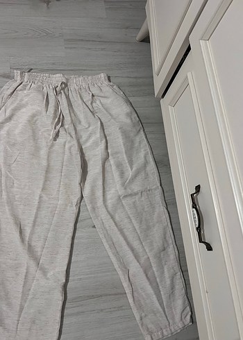 Gri Rahat Kesim Keten Kadın Pantolon - Görsel 2