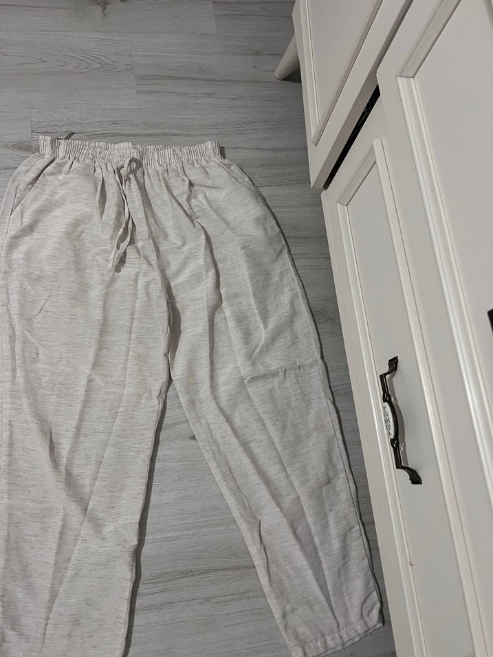 Gri Rahat Kesim Keten Kadın Pantolon - Görsel 2