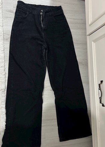 Siyah Salaş Midi Kadın Kot Pantolon - Görsel 2