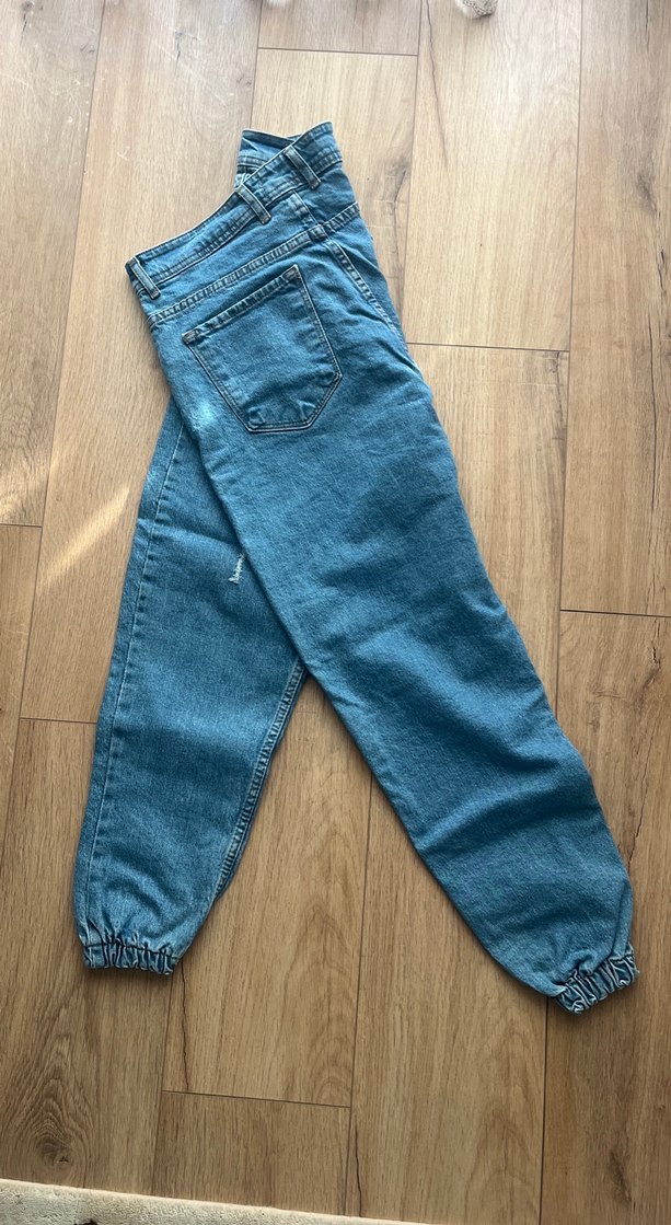 Mavi Parlak Yırtık Detaylı Rahat Kesim erkek Kot Pantolon - Görsel 2