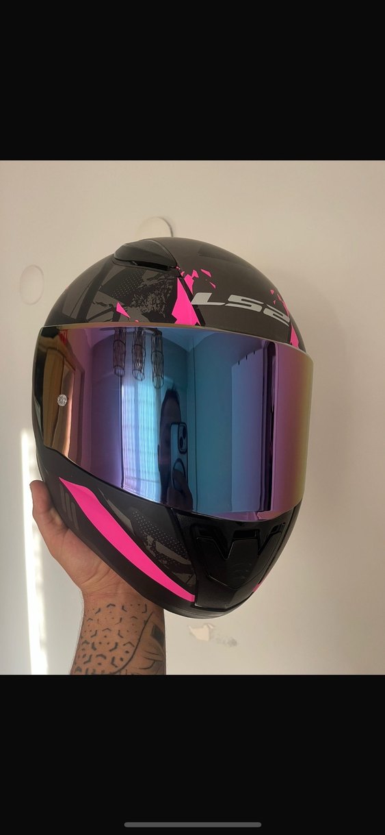 Parlak Pembe Desenli Biker Motosiklet Kaskı - Görsel 2