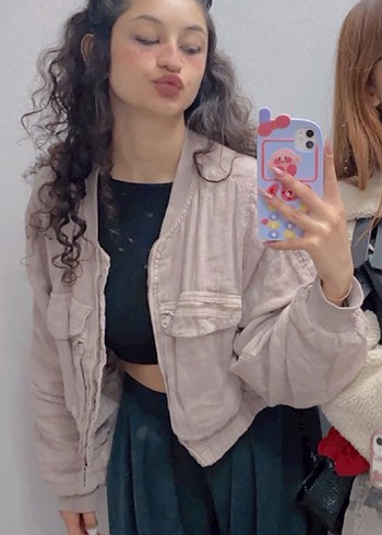 Zara Cepli Keten Kadın Bomber Ceket