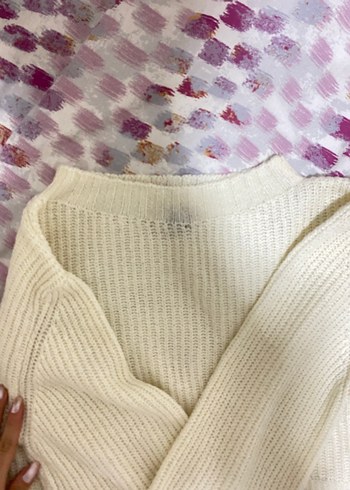 Bohem Tarz Beyaz Örgü Boğazlı Kazak - Görsel 3