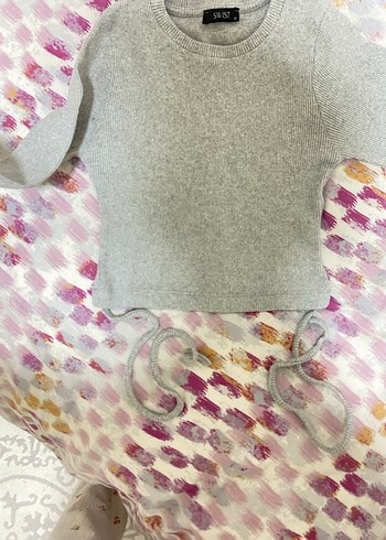 Gri Kadın Triko Uzun Kollu Kazak - Görsel 2