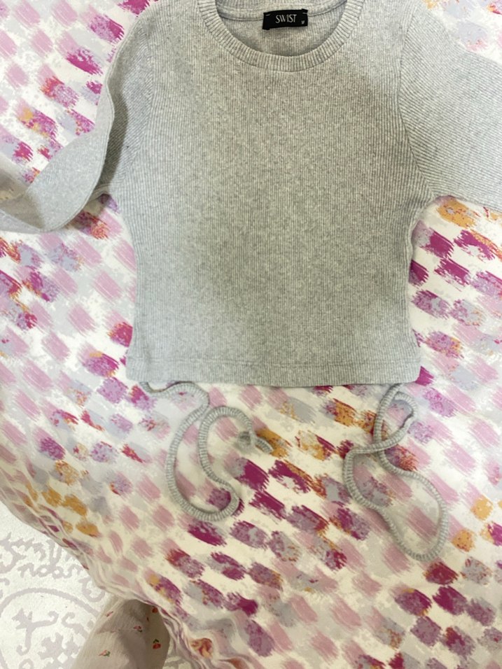 Gri Kadın Triko Uzun Kollu Kazak - Görsel 2