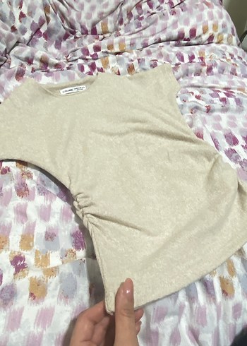 Kadın Bej Keten Kısa Kollu Tişört - Görsel 4