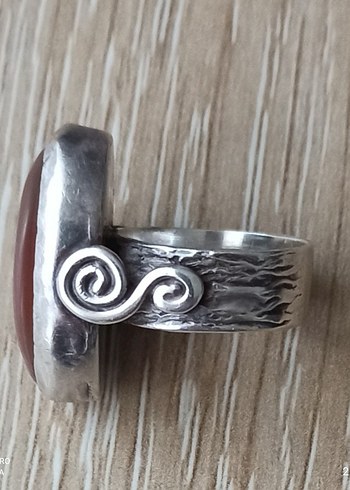 Koyu Kırmızı akik Taşlı Bay bayan Yüzük 7 cm 925 ayar gümüş - Görsel 3