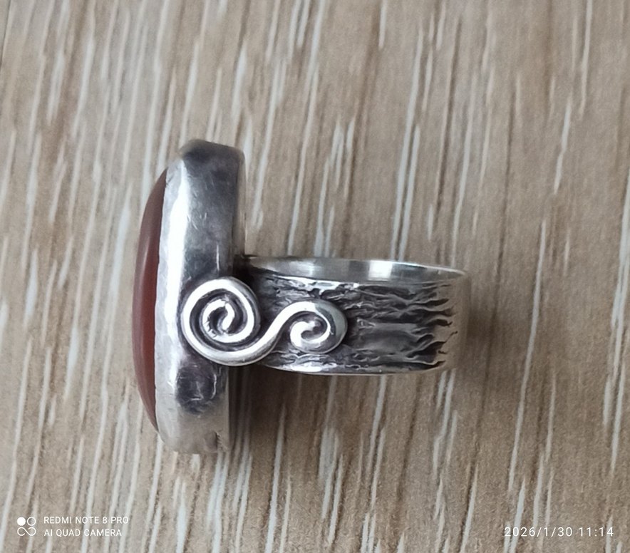 Koyu Kırmızı akik Taşlı Bay bayan Yüzük 7 cm 925 ayar gümüş - Görsel 3