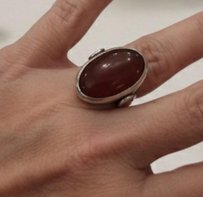 Koyu Kırmızı akik Taşlı Bay bayan Yüzük 7 cm 925 ayar gümüş - Görsel 4