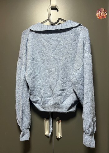 Buz mavisi Örgü Kadın Triko Kazak - Görsel 2