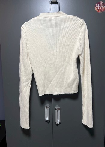 Beyaz V Yaka İnce Triko Kadın Kazak - Görsel 2