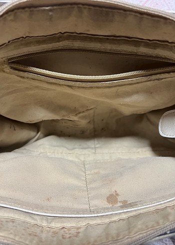 Vintage Bej Deri Kadın Çanta - Görsel 3