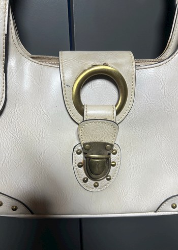 Vintage Bej Deri Kadın Çanta - Görsel 4