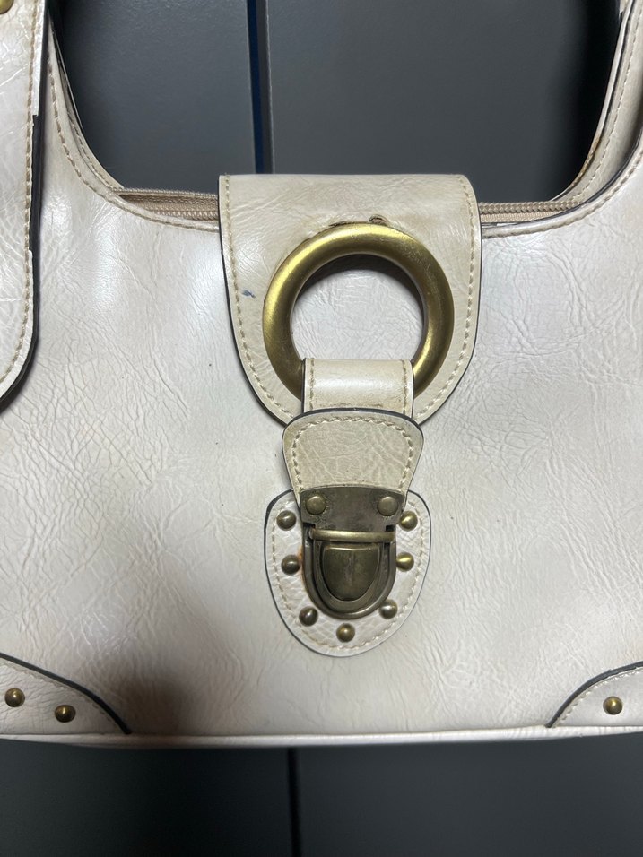 Vintage Bej Deri Kadın Çanta - Görsel 4