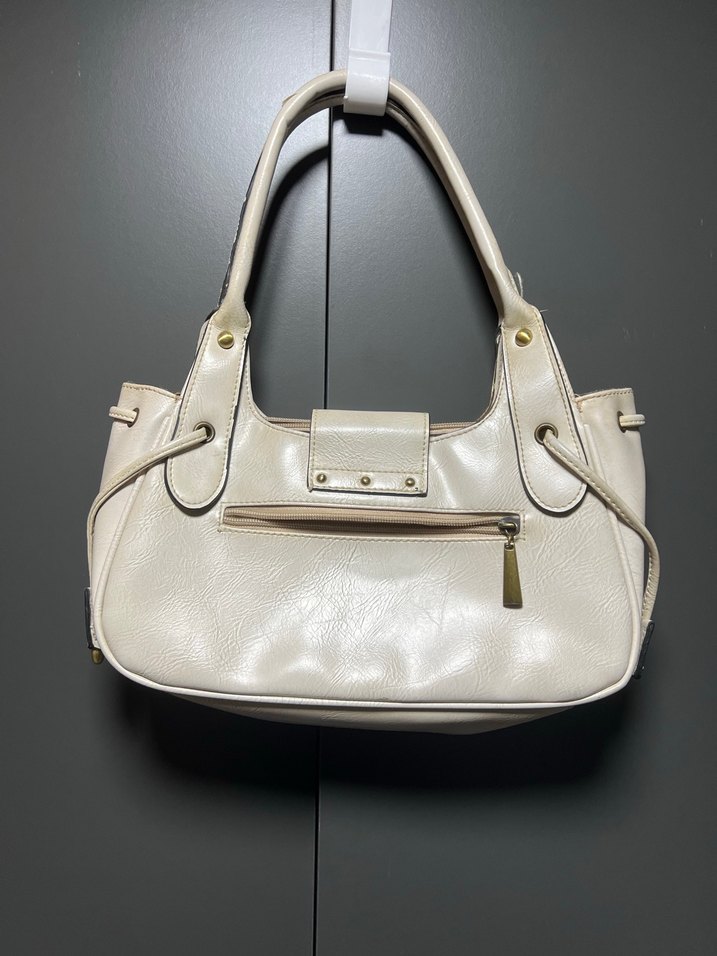 Vintage Bej Deri Kadın Çanta - Görsel 2