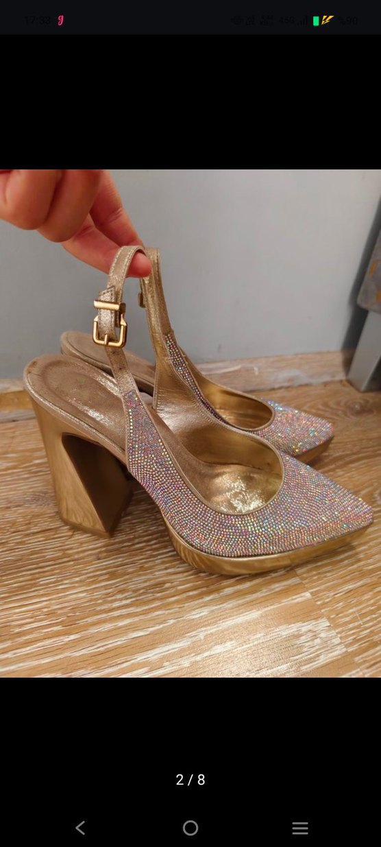 Altın Renkli Payetli Platform Topuklu Kadın Ayakkabı - Görsel 5