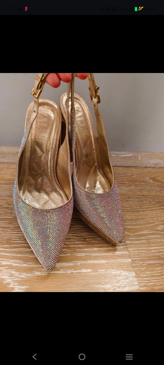 Altın Renkli Payetli Platform Topuklu Kadın Ayakkabı - Görsel 4