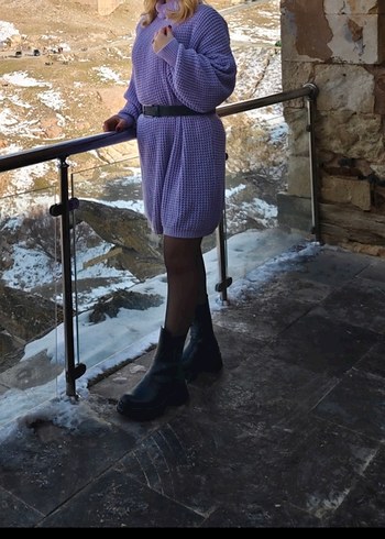 Mor Triko Boğazlı Kadın Kazak - Görsel 4