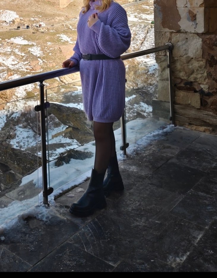 Mor Triko Boğazlı Kadın Kazak - Görsel 4