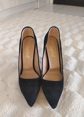 Siyah Süet Tüylü Stiletto Topuklu Kadın Ayakkabı - Görsel 3