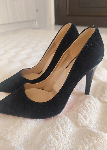 Siyah Süet Tüylü Stiletto Topuklu Kadın Ayakkabı - Görsel 7