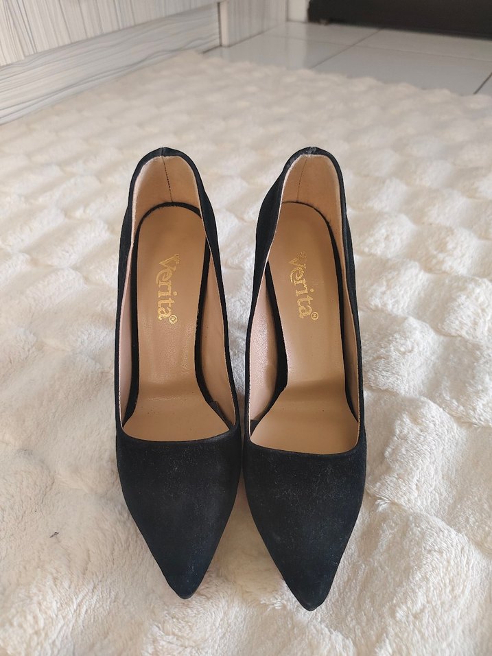 Siyah Süet Tüylü Stiletto Topuklu Kadın Ayakkabı - Görsel 3