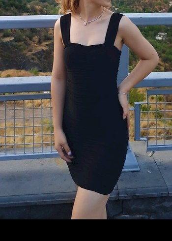 Siyah Yılan Desenli Mini Straplez Elbise - Görsel 3