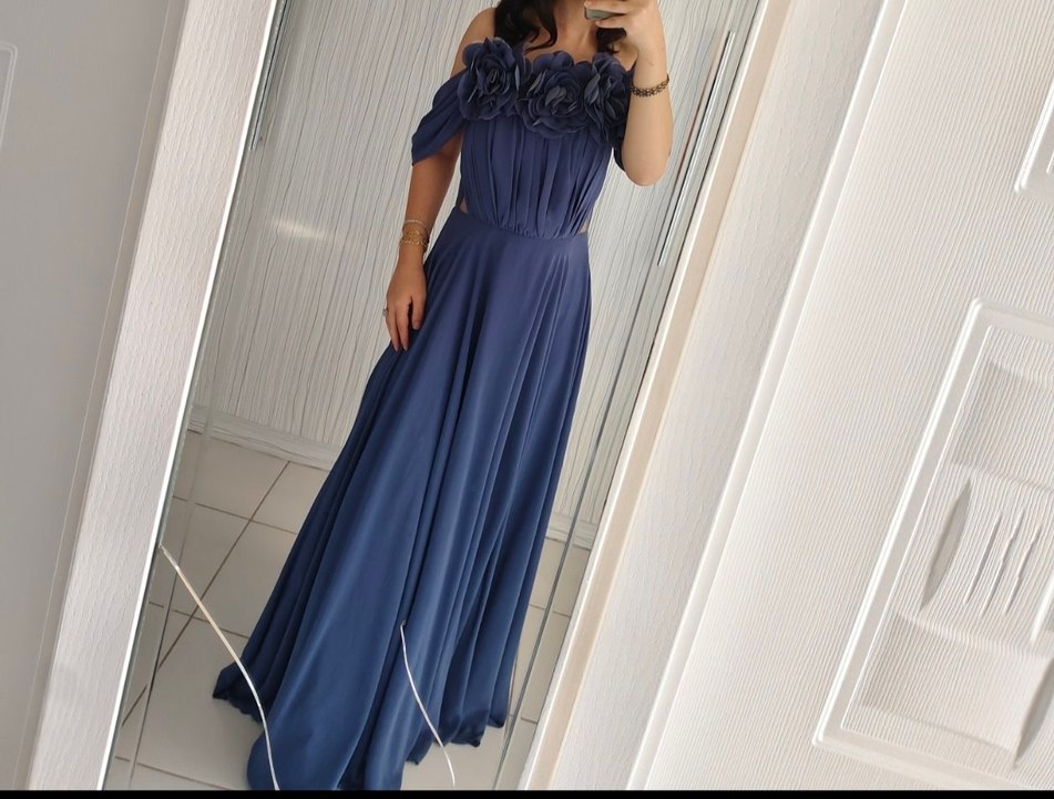 Lacivert Drapeli Uzun Abiye - Görsel 2