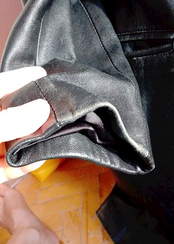 Düğmeli Siyah Deri Kadın Ceket - Görsel 7