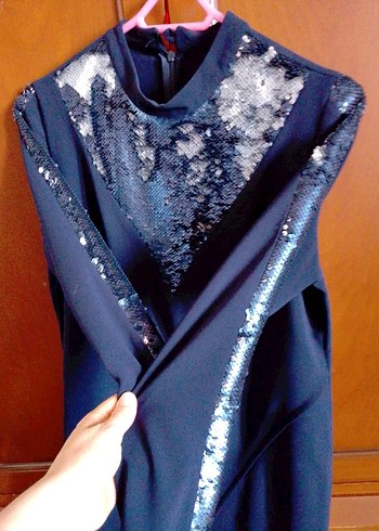 Uzun Lacivert Hakim Yaka Kadın Abiye yada gunluk takim - Görsel 3